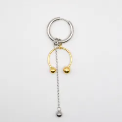Miniature du produit Mono Boucle d'Oreille en Acier Inoxydable Argenté et Doré avec Chaîne Suspendue #1