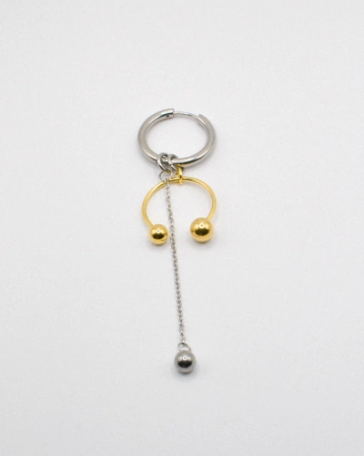 Miniature du produit Mono Boucle d'Oreille en Acier Inoxydable Argenté et Doré avec Chaîne Suspendue #3
