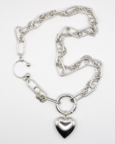 Miniature du produit Collier grosse chaîne argentée et pendentif coeur #2