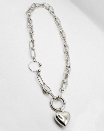 Miniature du produit Collier grosse chaîne argentée et pendentif coeur #3