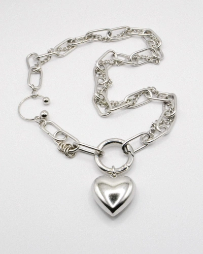 Miniature du produit Collier grosse chaîne argentée et pendentif coeur #4
