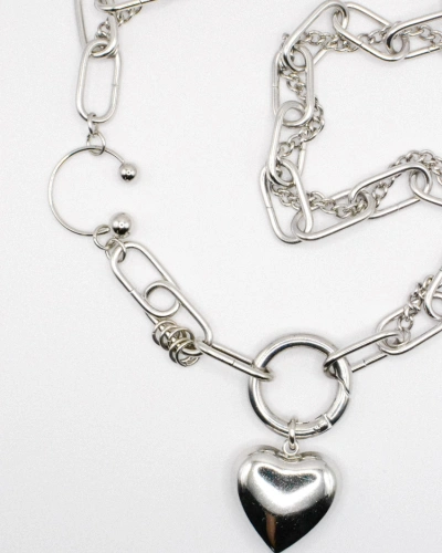 Miniature du produit Collier grosse chaîne argentée et pendentif coeur #5