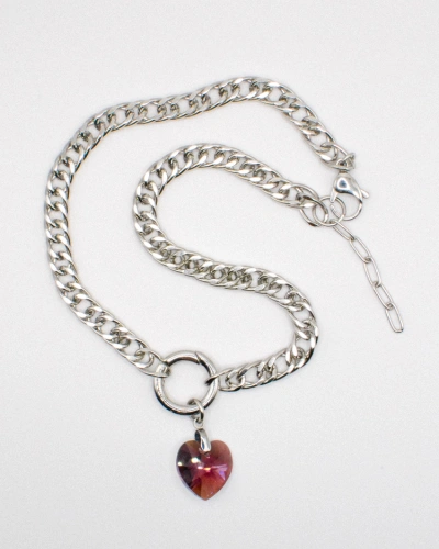 Miniature du produit Collier chaîne maille gourmette limée et coeur PureCrystal violet #2