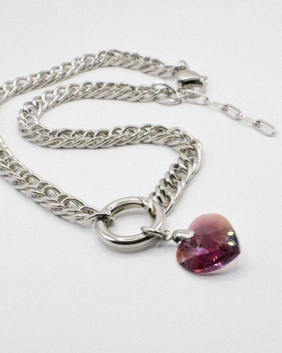 Miniature du produit Collier chaîne maille gourmette limée et coeur PureCrystal violet #1