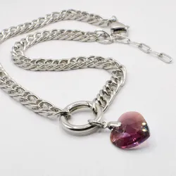 Miniature du produit Collier chaîne maille gourmette limée et coeur PureCrystal violet #1