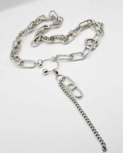 Miniature du produit Collier Chaîne en Acier Inoxydable avec Maillons Entrelacés et Chaîne Pendante #1