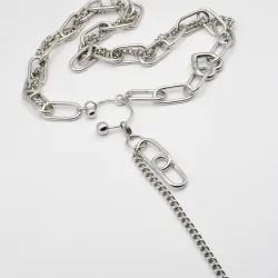 Miniature du produit Collier Chaîne en Acier Inoxydable avec Maillons Entrelacés et Chaîne Pendante #1