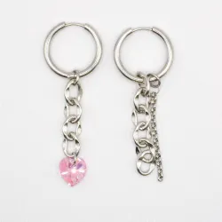 Miniature du produit Boucles d'Oreilles Pendantes en Acier Inoxydable avec Cœur en PureCrystal #1