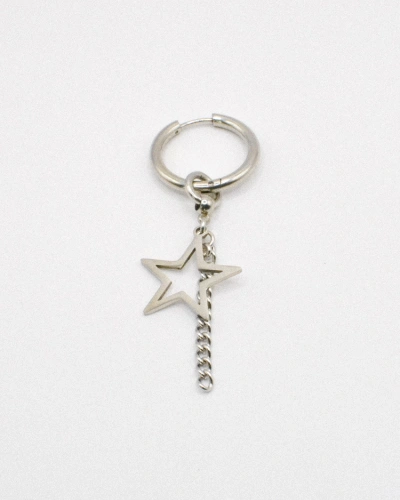 Miniature du produit Mono Boucle d'Oreille en Acier Inoxydable avec Chaîne et Étoile Ajourée #3