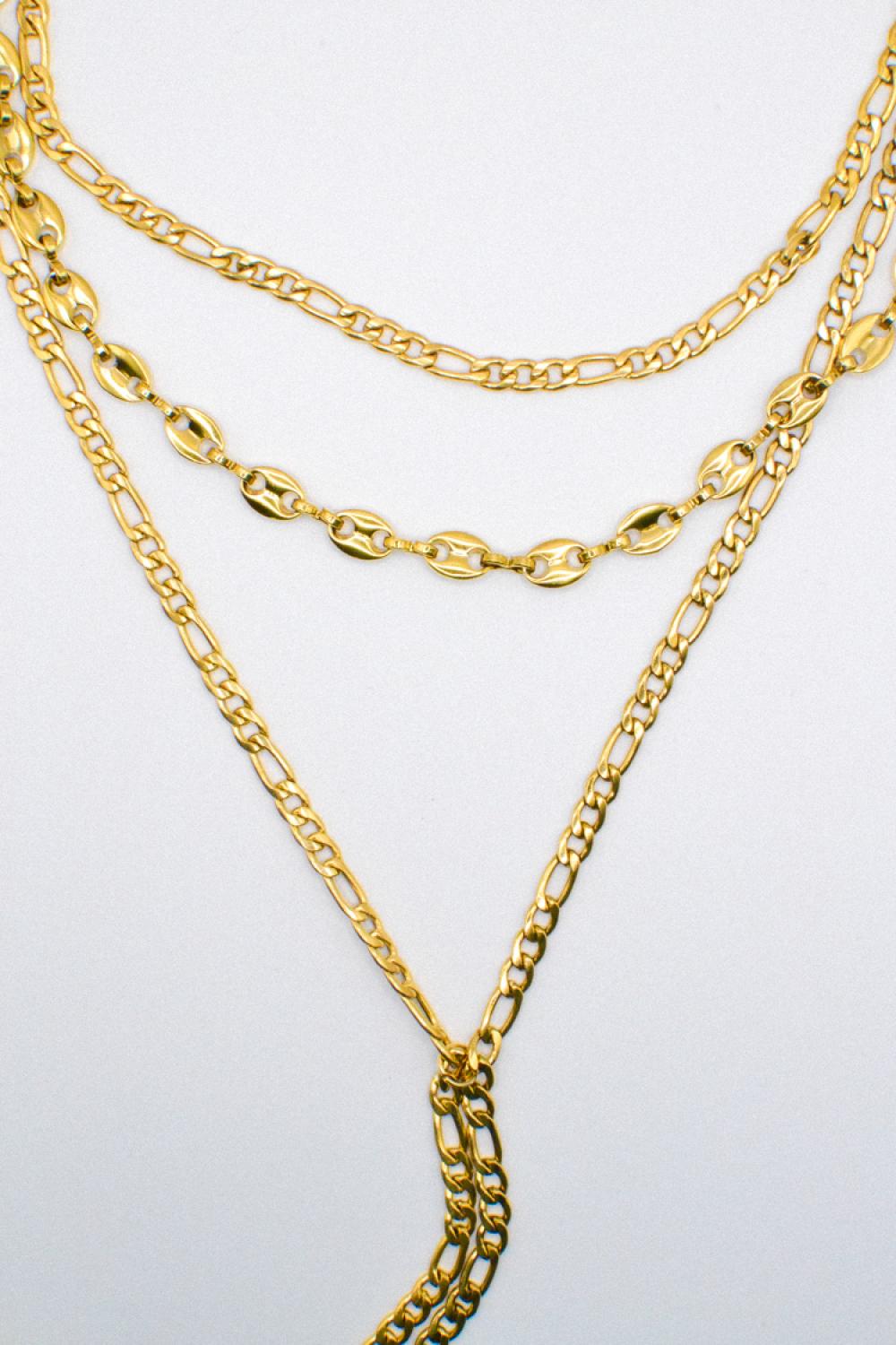 Photo du bijoux :  Collier Multi-Rangs Doré en Acier Inoxydable – Chaînes à Trois Étages #3