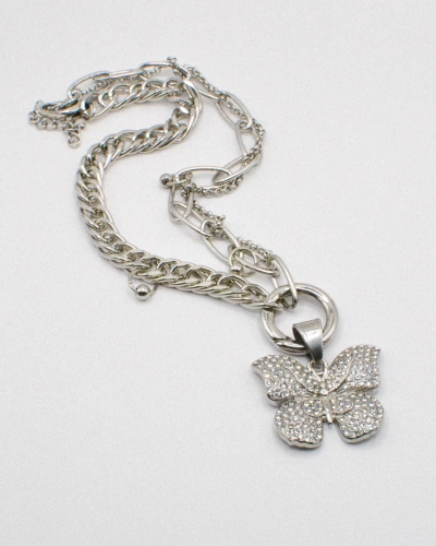 Miniature du produit Collier Papillon Argenté en Acier Inoxydable #1