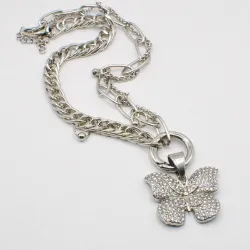 Miniature du produit Collier Papillon Argenté en Acier Inoxydable #1