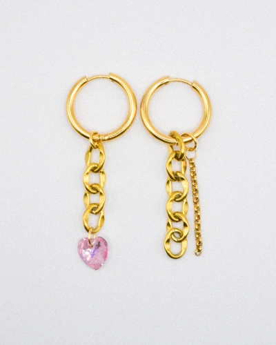 Miniature du produit Boucles d'Oreilles Pendantes en Acier Inoxydable doré avec Cœur en PureCrystal Rose #1