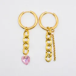 Miniature du produit Boucles d'Oreilles Pendantes en Acier Inoxydable doré avec Cœur en PureCrystal Rose #1