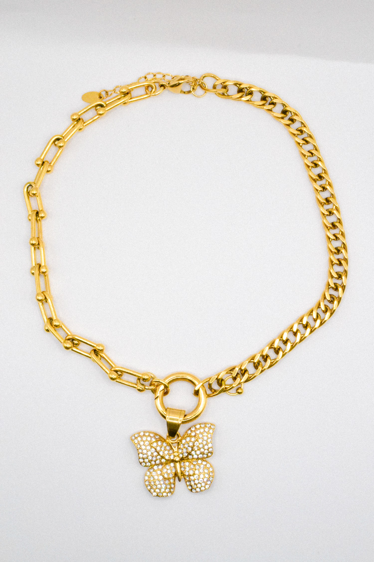 Photo du bijoux :  Collier Papillon Doré en Acier Inoxydable #2