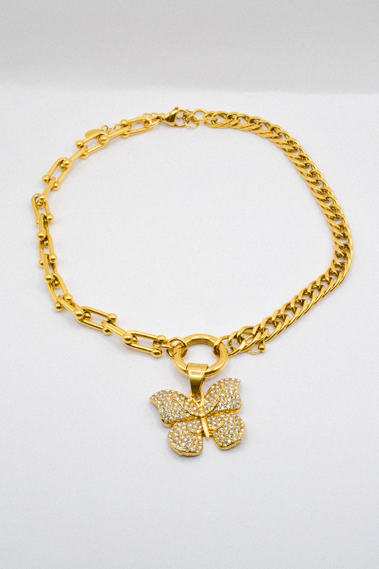Photo du bijoux :  Collier Papillon Doré en Acier Inoxydable #1