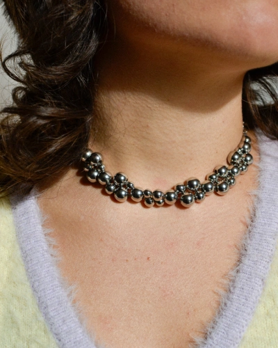 Miniature du produit Collier en Acier Inoxydable avec Perles Argentées #3