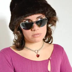 Miniature du produit Collier chaîne maille gourmette limée et coeur PureCrystal violet #4