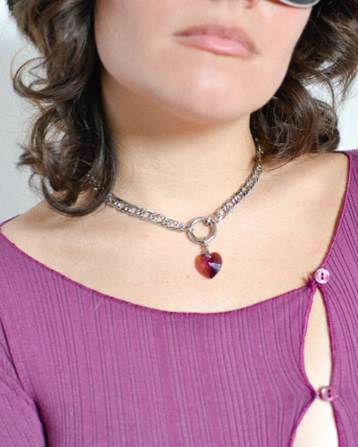 Miniature du produit Collier chaîne maille gourmette limée et coeur PureCrystal violet #3