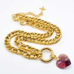 Miniature du produit Collier chaîne maille gourmette limée dorée et coeur PureCrystal violet #1