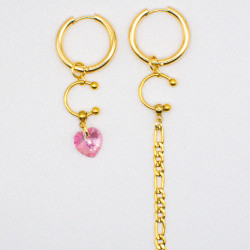 Photo du bijoux : Boucles d’oreilles “Léna” – Cœur Rose & Chaîne Dorée