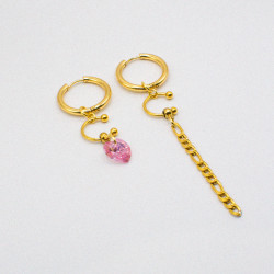 Miniature du produit Boucles d’oreilles “Léna” – Cœur Rose & Chaîne Dorée #2