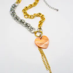 Miniature du produit Collier “Solène” – Cœur Nacré & Chaînes Bicolores #1