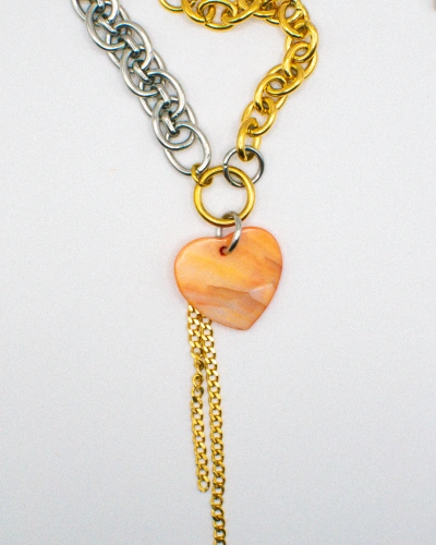 Miniature du produit Collier “Solène” – Cœur Nacré & Chaînes Bicolores #2