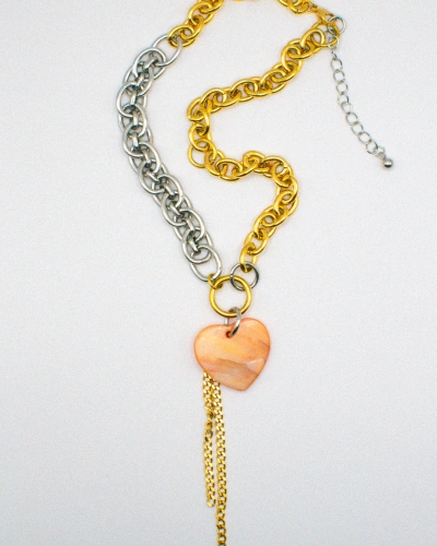 Miniature du produit Collier “Solène” – Cœur Nacré & Chaînes Bicolores #4