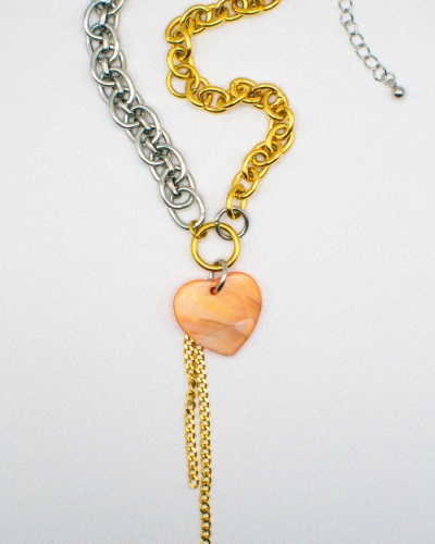 Miniature du produit Collier “Solène” – Cœur Nacré & Chaînes Bicolores #5