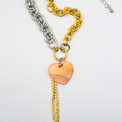 Miniature du produit Collier “Solène” – Cœur Nacré & Chaînes Bicolores #5