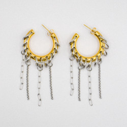 Miniature du produit Boucles d’oreilles “Cassie” – Chaînes Argentées & Anneaux Dorés #2