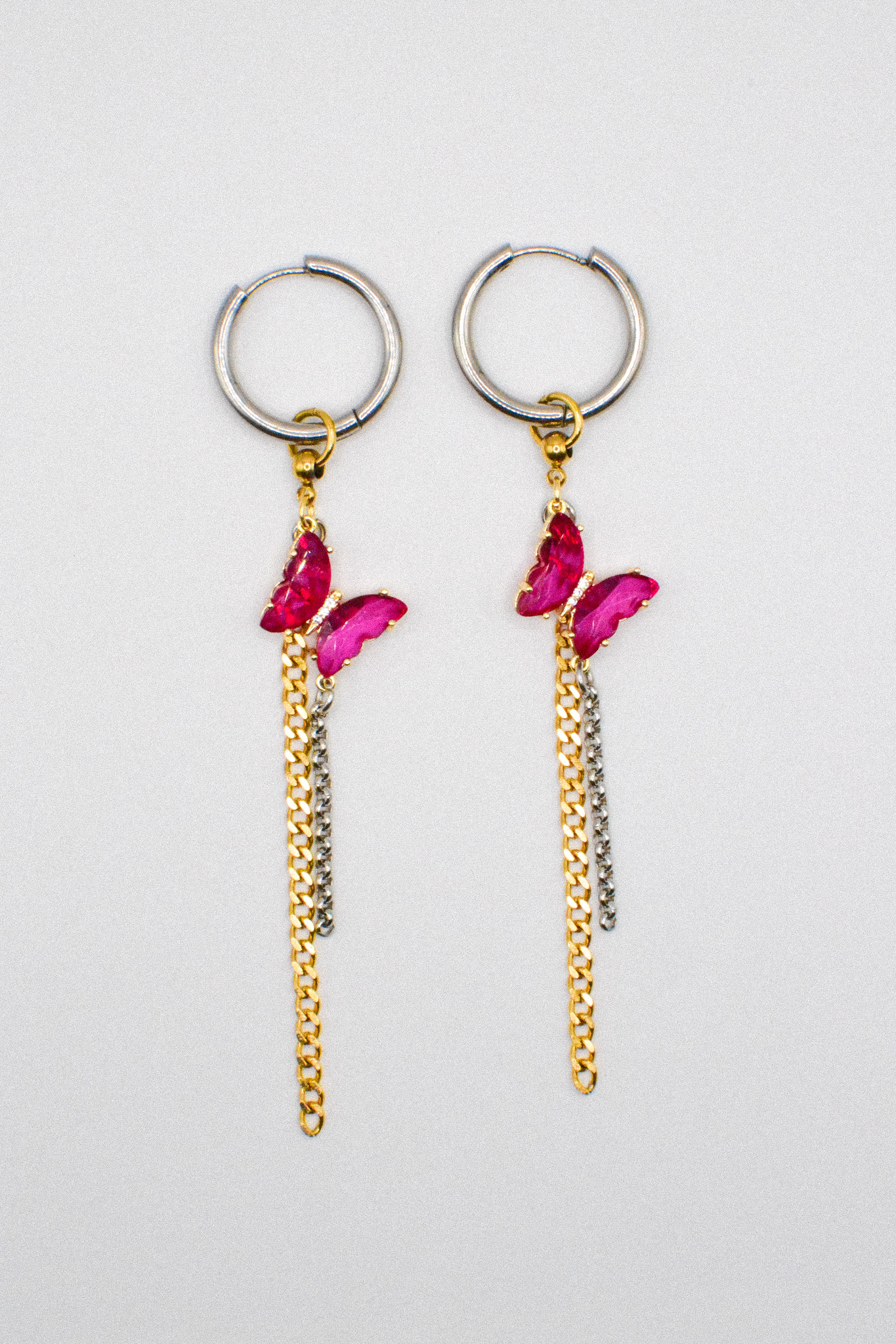 Photo du bijoux :  Boucles d'oreilles "Pink Venom" - mélange doré et argenté #1