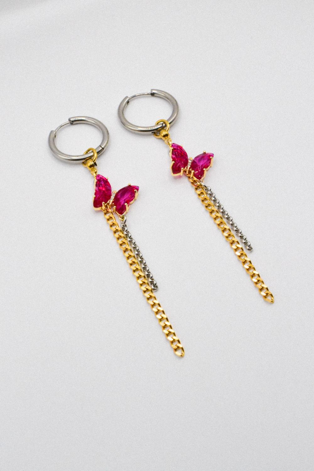 Photo du bijoux :  Boucles d'oreilles "Pink Venom" - mélange doré et argenté #2