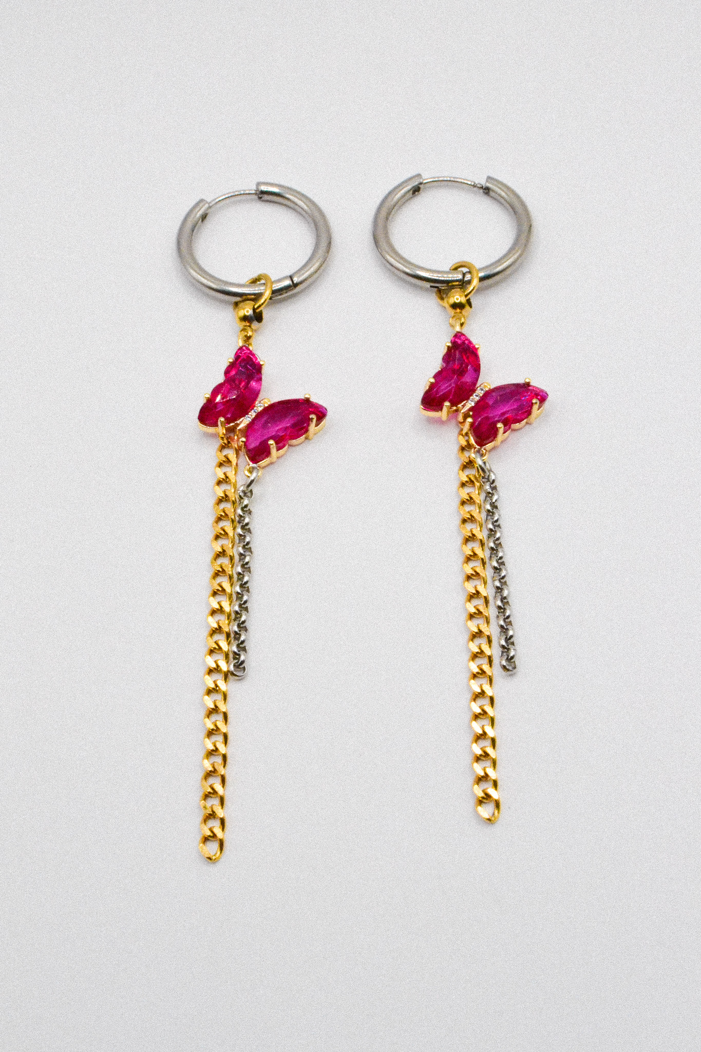 Photo du bijoux :  Boucles d'oreilles "Pink Venom" - mélange doré et argenté #3