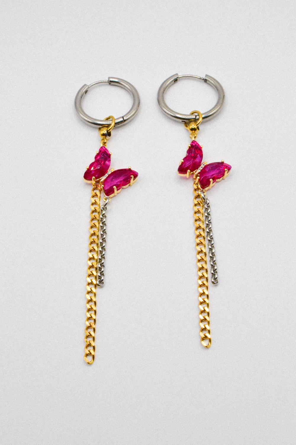 Photo du bijoux :  Boucles d'oreilles "Pink Venom" - mélange doré et argenté #3