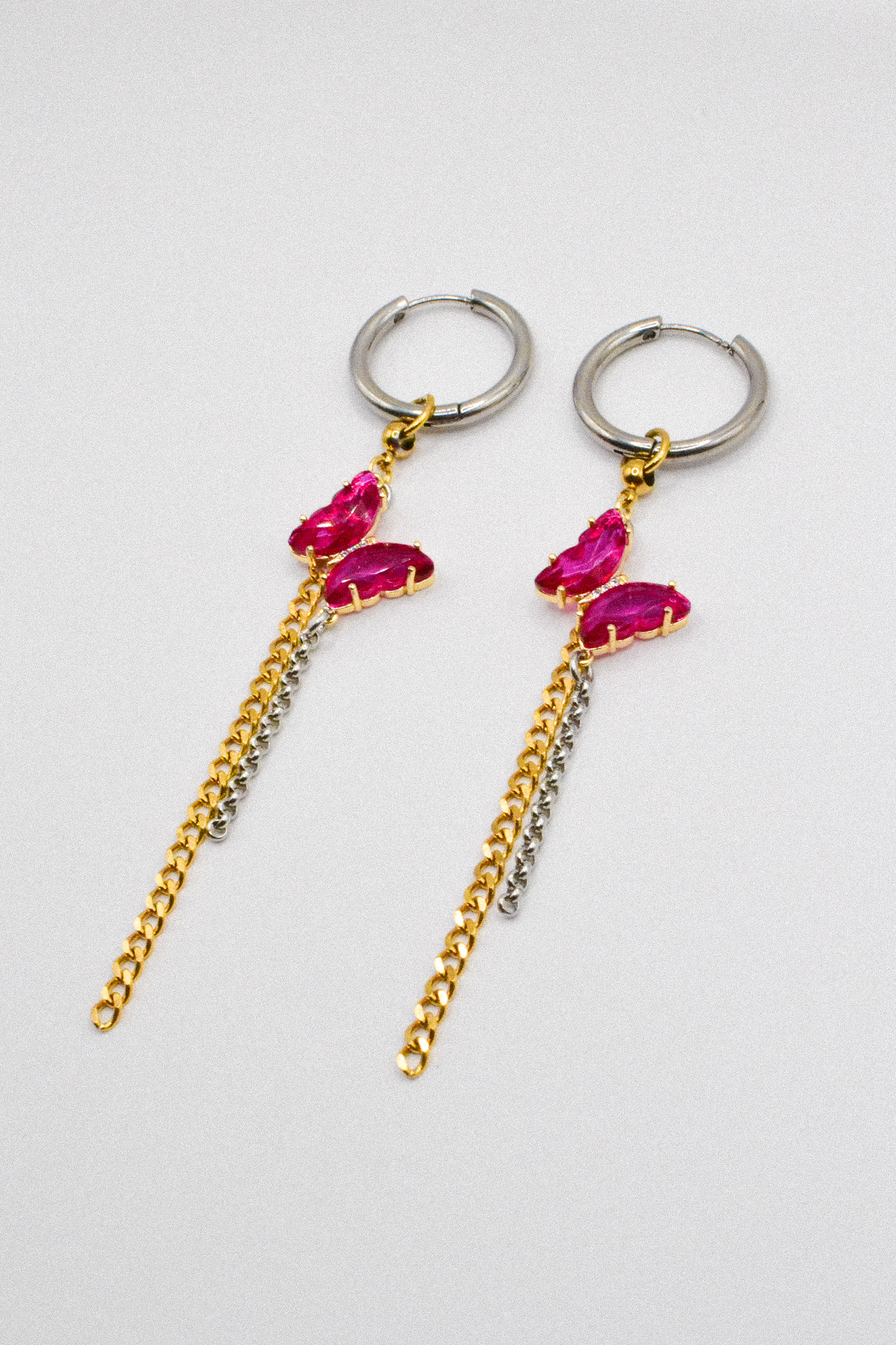 Photo du bijoux :  Boucles d'oreilles "Pink Venom" - mélange doré et argenté #4