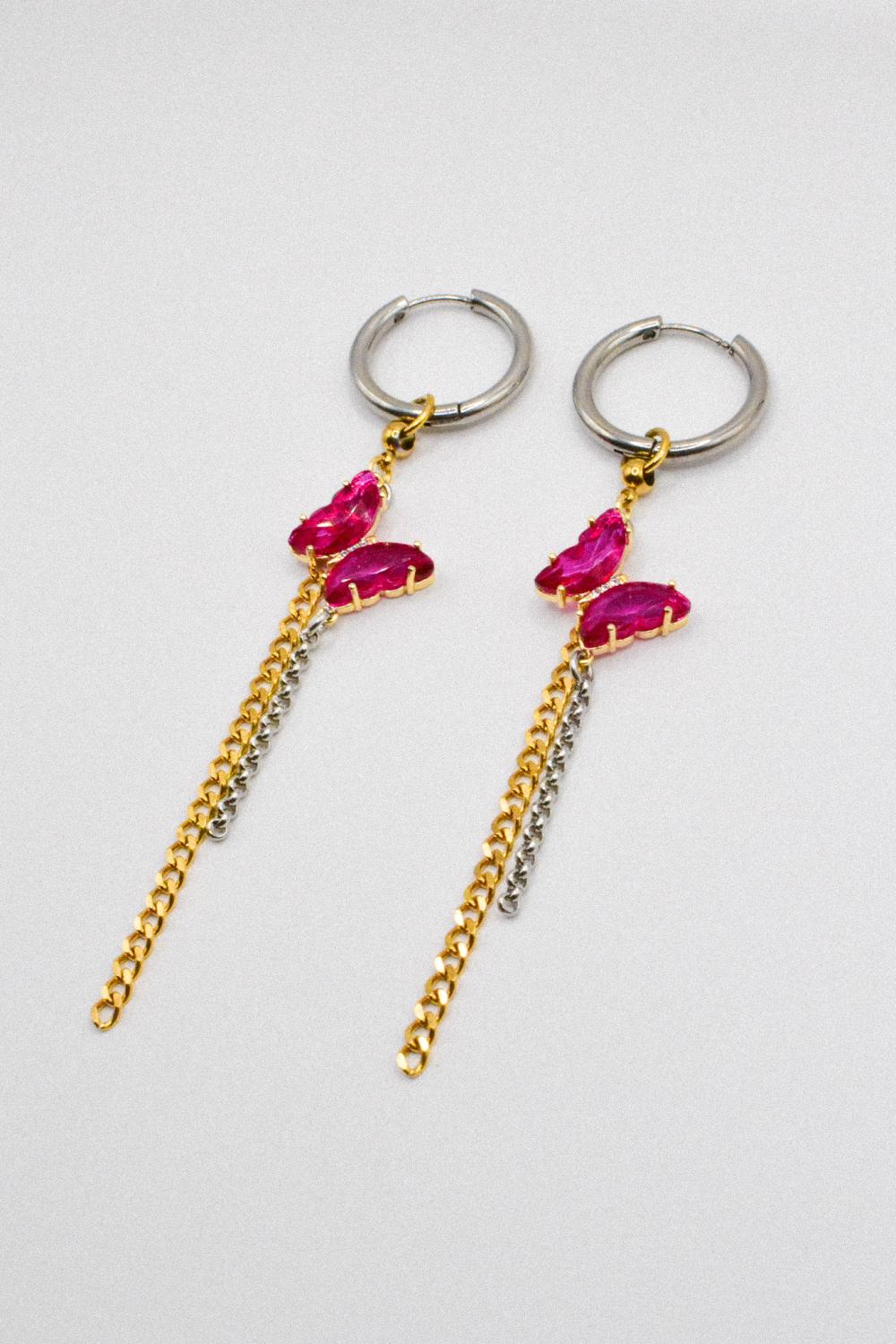 Photo du bijoux :  Boucles d'oreilles "Pink Venom" - mélange doré et argenté #4
