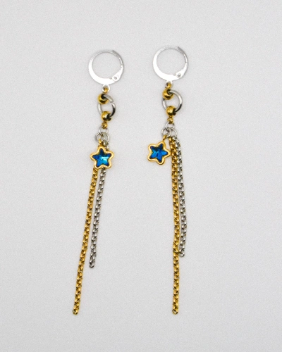 Miniature du produit Boucles d'oreilles "Hot & Cold" - acier inoxydable doré et argenté et étoile bleue #1