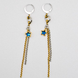 Photo du bijoux :  Boucles d'oreilles "Hot & Cold" - acier inoxydable doré et argenté et étoile bleue