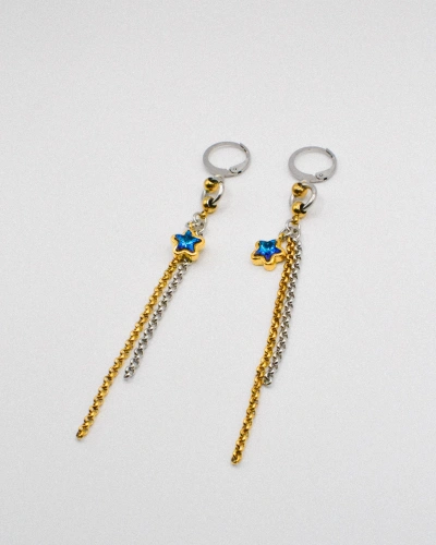 Miniature du produit Boucles d'oreilles "Hot & Cold" - acier inoxydable doré et argenté et étoile bleue #3