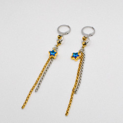 Miniature du produit Boucles d'oreilles "Hot & Cold" - acier inoxydable doré et argenté et étoile bleue #3