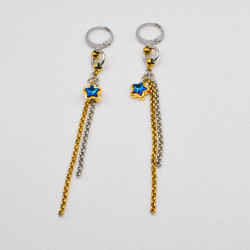 Miniature du produit Boucles d'oreilles "Hot & Cold" - acier inoxydable doré et argenté et étoile bleue #4