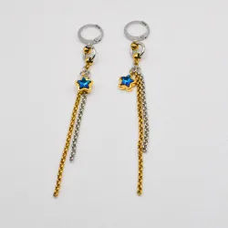 Miniature du produit Boucles d'oreilles "Hot & Cold" - acier inoxydable doré et argenté et étoile bleue #4