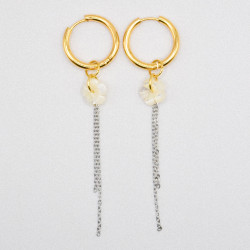 Photo du bijoux :  Boucles d'oreilles "White Noise" - acier inoxydable et fleurs en nacre