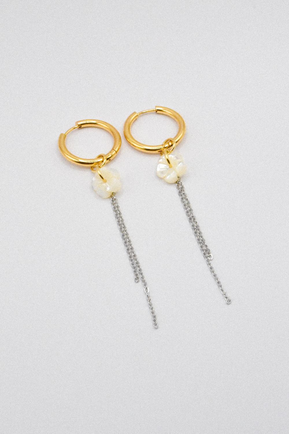 Photo du bijoux :  Boucles d'oreilles "White Noise" - acier inoxydable et fleurs en nacre #2