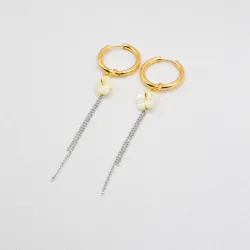 Miniature du produit Boucles d'oreilles "White Noise" - acier inoxydable et fleurs en nacre #3