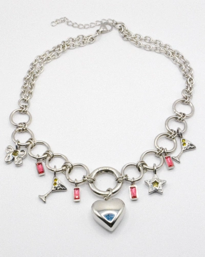 Miniature du produit Collier “Party Girl” – Charms cœur & cocktail en acier argenté #3