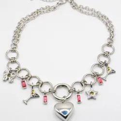 Miniature du produit Collier “Party Girl” – Charms cœur & cocktail en acier argenté #3