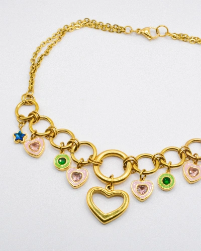 Miniature du produit Collier “Lucky Hearts” – Chaîne dorée et charms cœurs & étoiles #1